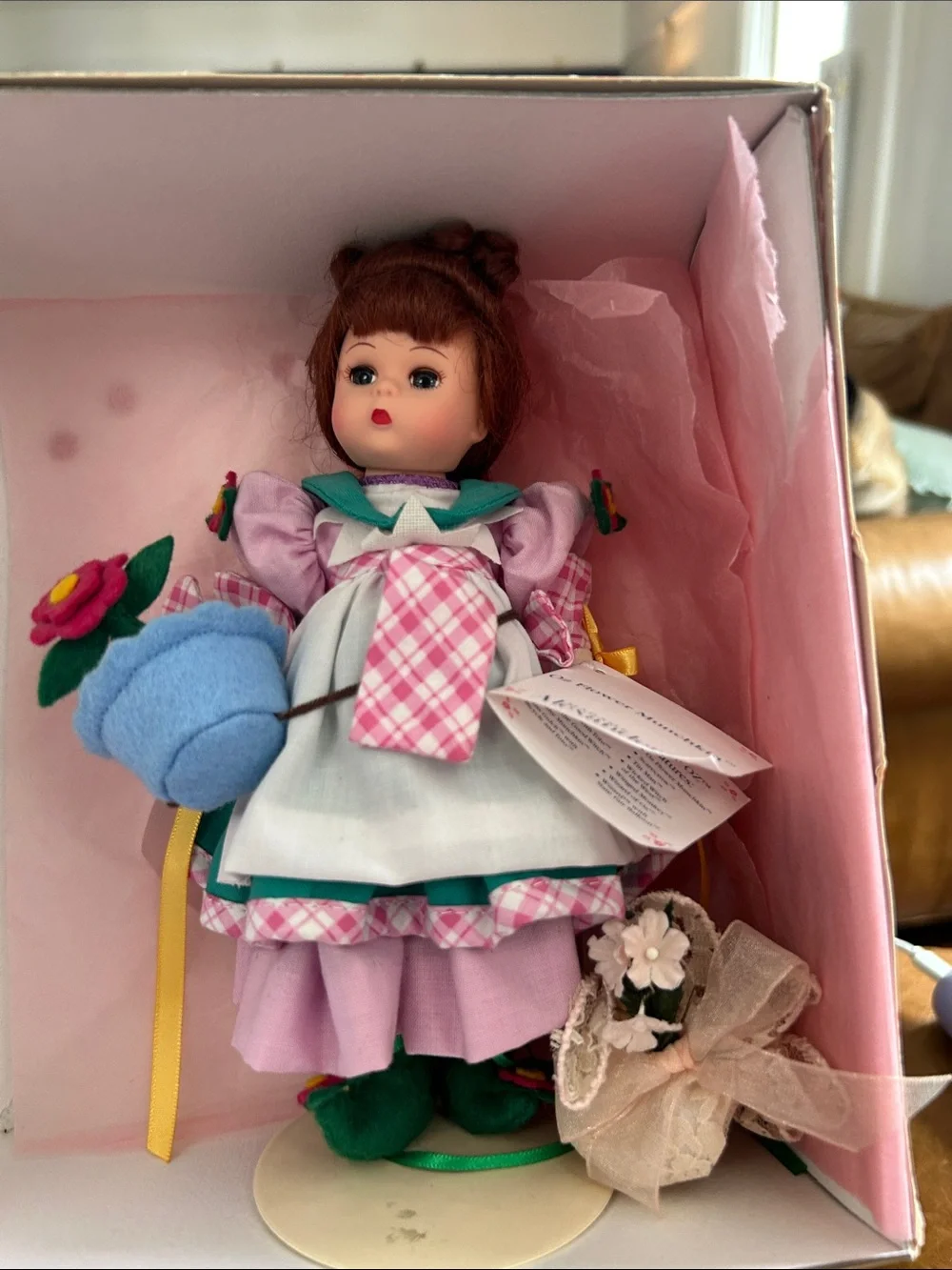 Madame Alexander Pink Plaid Dress Doll with Blue Felt Flower